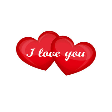 I love you. Two red hearts isolated. Creative design for Valentine's day. Vector illustration
