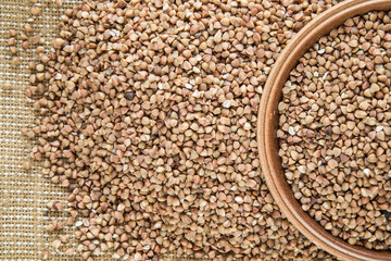 Buckwheat in the bowl. Healthy eating and lifestyle.