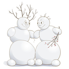 Vector illustration of cute amorous snowmen
