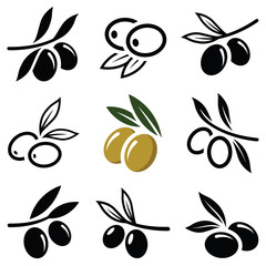 Olive icon collection - vector outline and silhouette