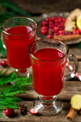 Winter cranberry drink with ginger and spices