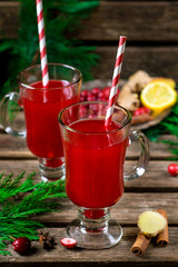 Winter cranberry drink with ginger and spices