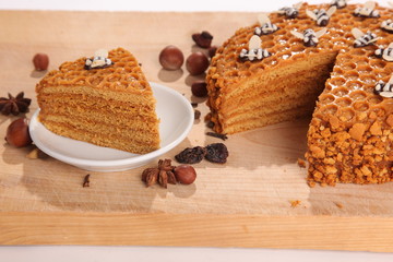 Honey pie on a wooden cutting board