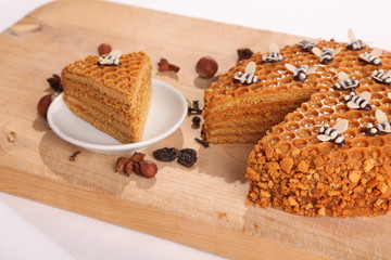 Honey pie on a wooden cutting board