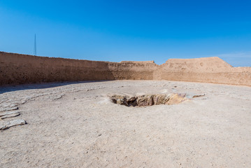 Central pit of Zoroastrian Tower of Silence in Yazd city, Iran