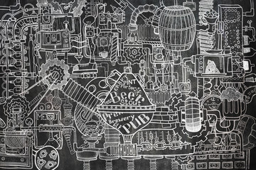 Bar, pub large illustration with beer, food and bar accessories