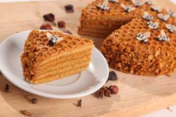 Honey pie on a wooden cutting board
