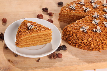 Honey pie on a wooden cutting board