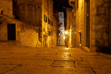 Naklejka premium street of the old city at night - Dubrovnik Croatia