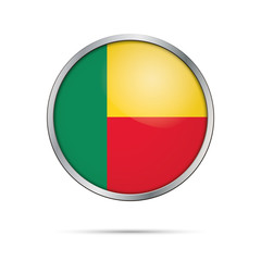 Vector Beninian flag button. Benin flag in glass button style with metal frame.