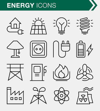 Set of pixel perfect energy and power icons for mobile apps and web design.