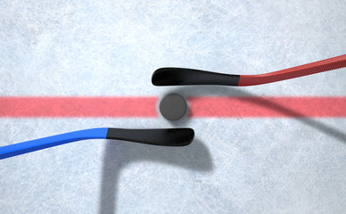 Ice Hockey Sticks And Puck