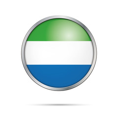 Vector Sierra Leone flag in glass button style with metal frame.