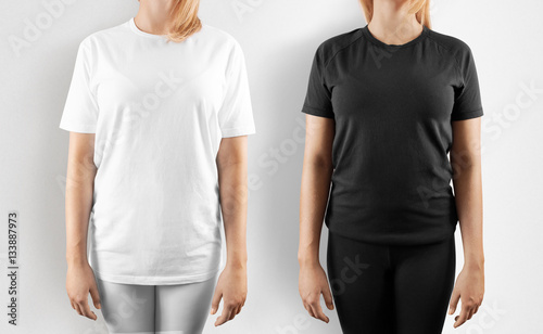 Download "Blank black and white t-shirt design mockup, isolated ...