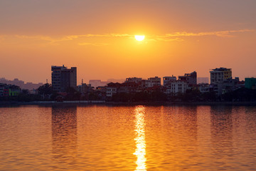 Sunset on West lake (Ho Tay), Hanoi, Vietnam