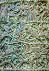 Details of carved door of Saint Nicholas of Myra Cathedral in Noto city, Sicily in Italy