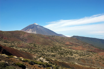 Lunar landscape with peak Teide in the background, in Tenerife, Canary Islands