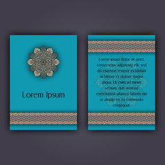 Invitation card design template. Vintage decorative elements with mandala, delicate floral pattern.
