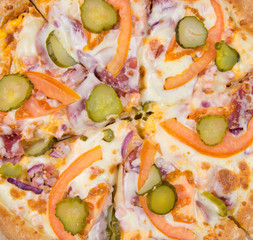 structure pizza with vegetables peppers and cucumbers