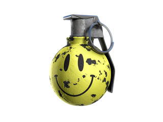 hand grenade with smile face on white background