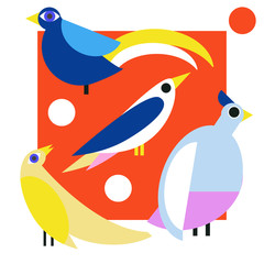 Cute vector birds set. Cartoon collection with bird.