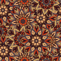 Ornate floral seamless texture, endless pattern with vintage mandala elements.
