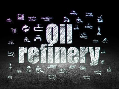 Manufacuring concept: Oil Refinery in grunge dark room
