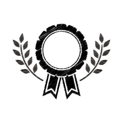 medal award in monochrome striped with olive branch vector illustration
