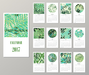 Fototapeta na wymiar Calendar 2017. Templates with creativetropical textures.