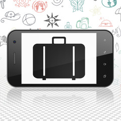 Travel concept: Smartphone with Bag on display