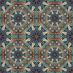 Ornate floral seamless texture, endless pattern with vintage mandala elements.