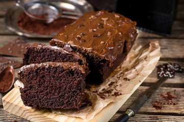 Moist chocolate cake with milk chocolate topping glaze - 133891389