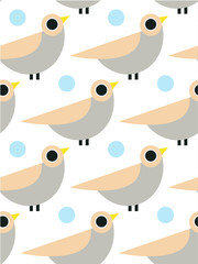 Seamless ornamental pattern with birds. Cute print with bird in scandinavian style.
