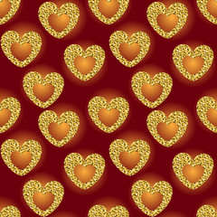 Gold heart,  sheet of gold , texture, metal, seamless pattern.Vector illustration.