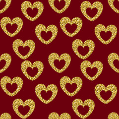 Gold heart,  sheet of gold , texture, metal, seamless pattern.Vector illustration.