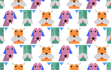 Dogs head pattern. Fun pattern for baby. Happy animals seamless pattern background. Cartoon style animals head. Dogs head