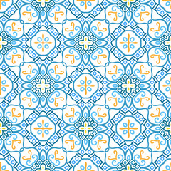 Weave Pattern Yellow Blue Floral Elements