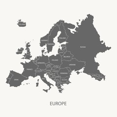 Fototapeta premium EUROPE MAP WITH BORDERS AND NAME OF THE COUNTRIES grey illustration vector
