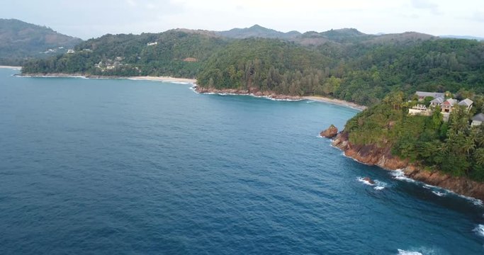 Aerial view of the sea and coastline of the beach in Phuket, Thailand