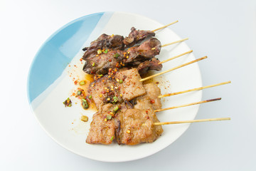 Thai styled grilled pork on white background,thai food