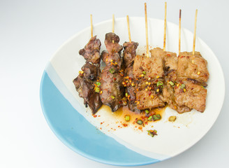 Thai styled grilled pork on white background,thai food