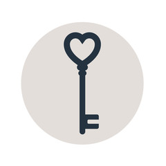 Icono plano llave corazon en circulo gris