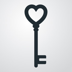 Icono plano llave corazon en fondo degradado