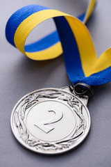 Close-up studio shot of second place silver medal