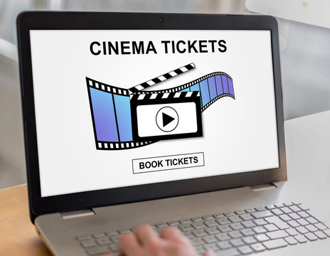 Online cinema tickets booking concept on a laptop