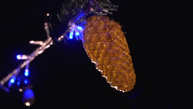Christmas tree decorated with antique toys and garlands.