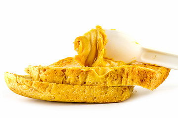 peanut butter sandwich and peanuts. preparing breakfast toast with peanut butter sandwich.