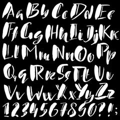 Hand drawn font made by dry brush strokes. Grunge style alphabet