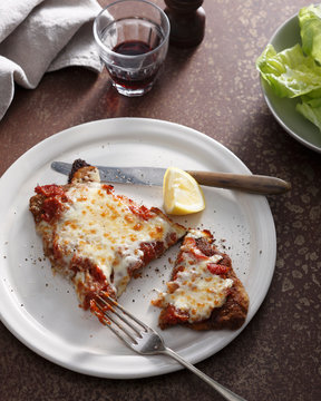 Veal parmigiana on plate
