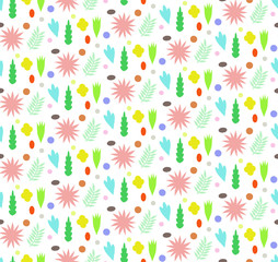 Seamless art pattern flowers. The image is made in the style of hand-made, bright, simple